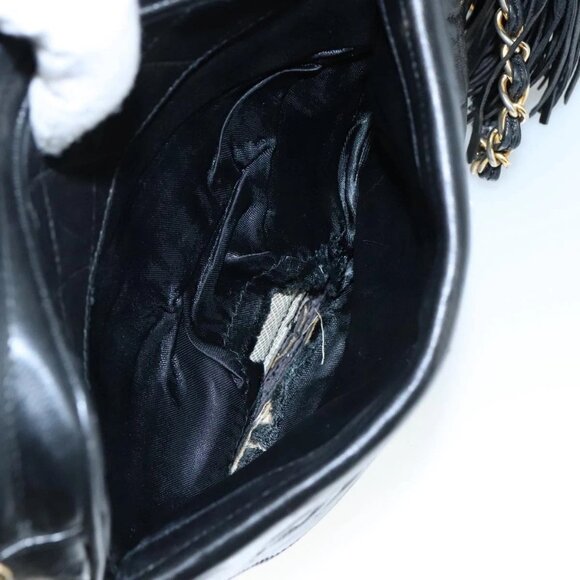 CHANEL Matelasse Chain Shoulder Bag Lamb Skin Black Gold CC Auth PP082 - Picture 11 of 16